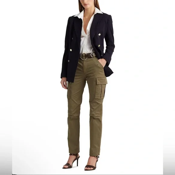 NWT Lauren Ralph Lauren Navy Double-Breasted Wool Crepe Blazer size 16 - Picture 4 of 12